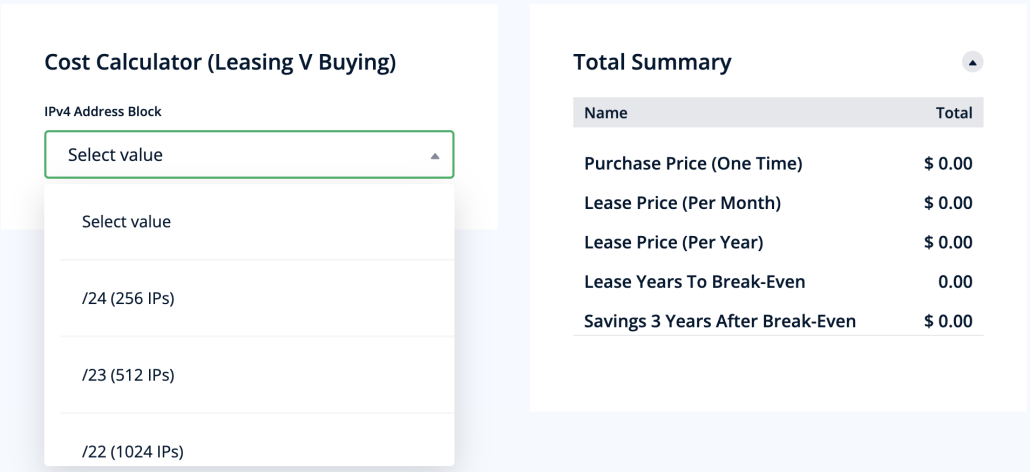 Lease IPv4 vs Buying ROI Calculator