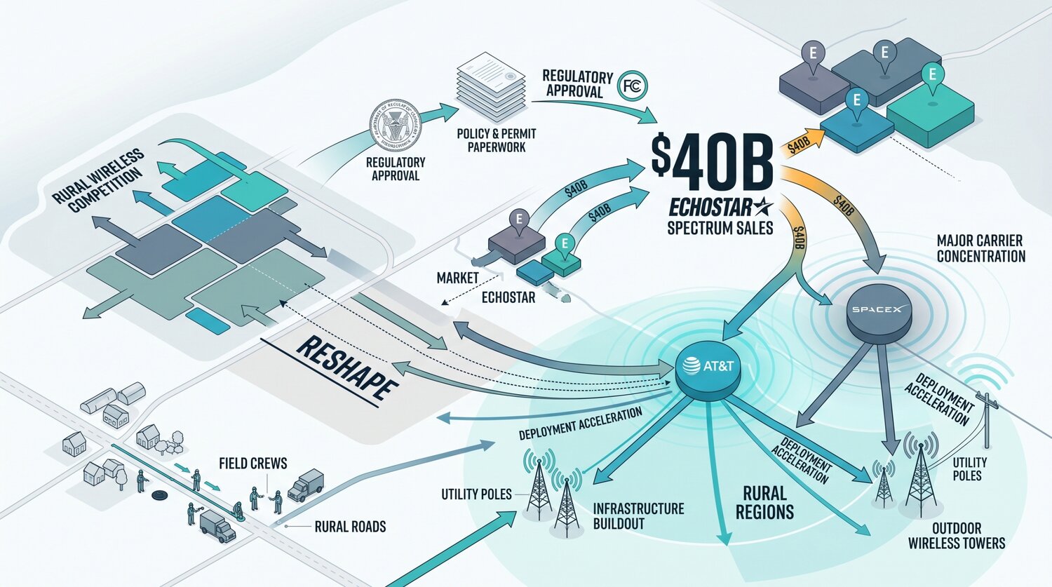 Editorial illustration for $40B EchoStar Spectrum Sales Could Reshape Rural Wireless Competition