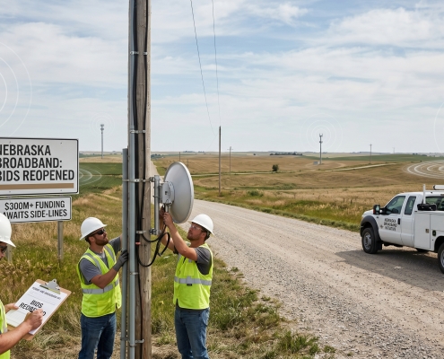 Editorial illustration for Nebraska Reopens Broadband Bids While $300M+ Waits on the Sidelines