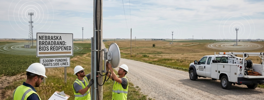 Editorial illustration for Nebraska Reopens Broadband Bids While $300M+ Waits on the Sidelines