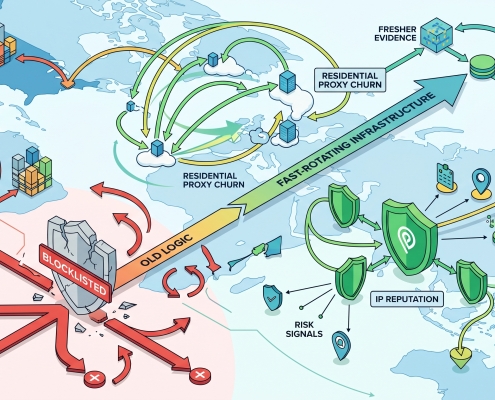 Editorial illustration for Residential Proxy Churn Is Breaking the Old Logic of IP Reputation